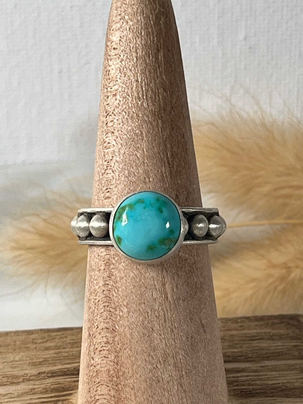 Solid Sterling Silver Turquoise Gemstone Southwestern Ring SIze 7 Adjustable